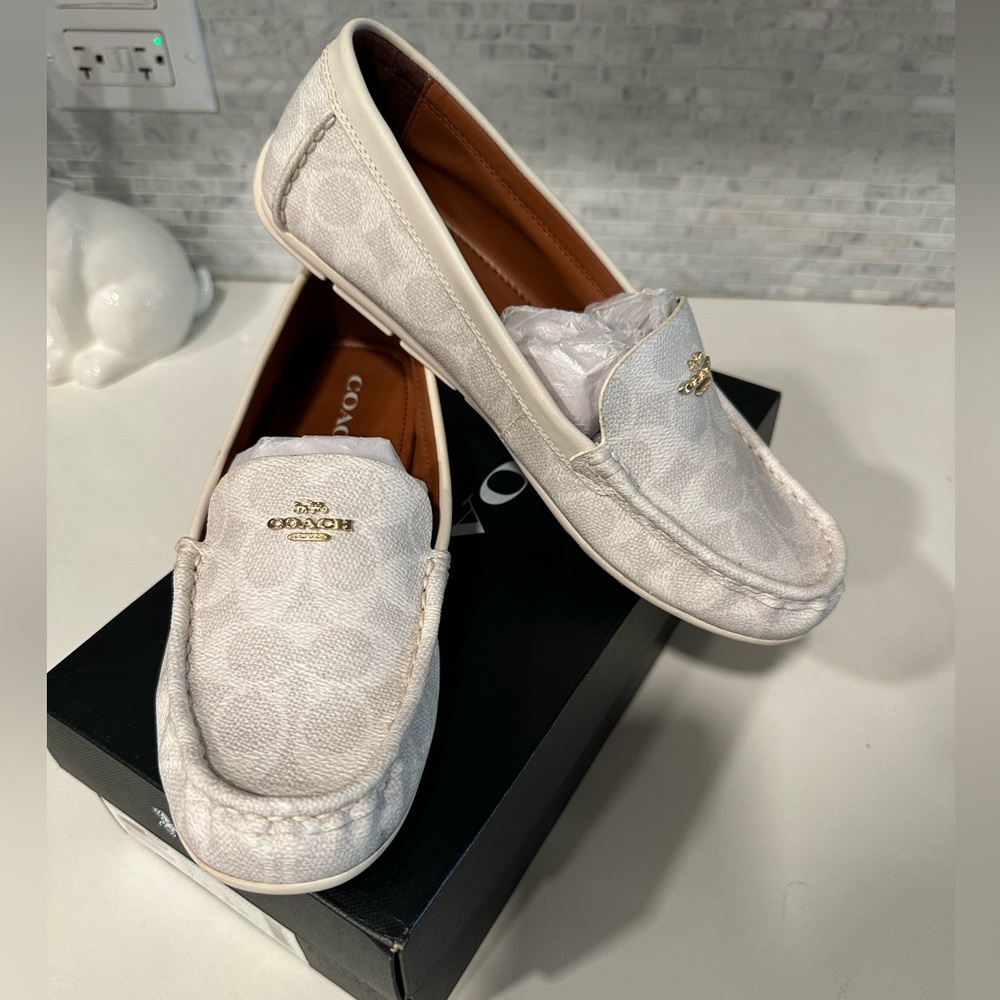 COACH LOAFERS, 9, Marley coated canvas chalk